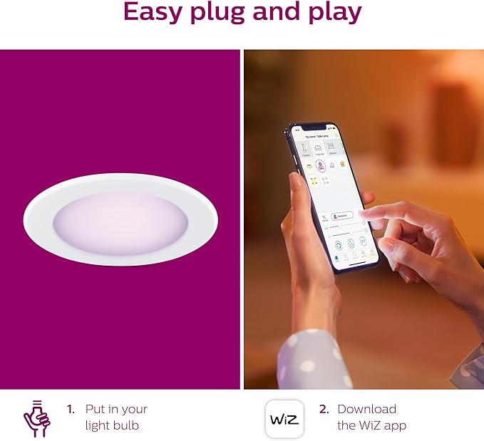 Philips Smart 5-6 Inch Retrofit Recessed Downlight 4-Pack, 1150 Lumens, LED Color Changing Lights, Connects to Wi-Fi, Control with Voice or App, Powered by WiZ Connected