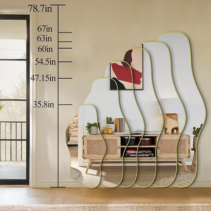 Irregular Wall Mirror, 54.5"x24" Asymmetrical Tempered Glass Mirror, Large Organic Shape Frameless Mirrors for Living Room Bedroom Hallway Entryway, Horizontal or Vertical Hanging