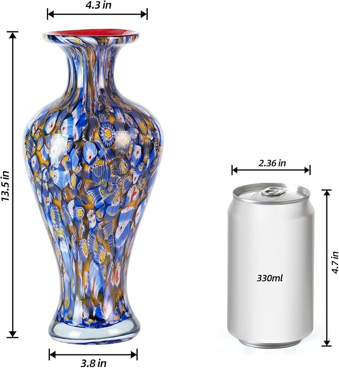 KAMMAK Colored Glass Vase, Beautiful Hand Blown Decorative Vase, Modern Art Vase for Flower Mantle Dining Table Centerpiece, Entryway Living Room Wedding Decoration, 8HPHR017
