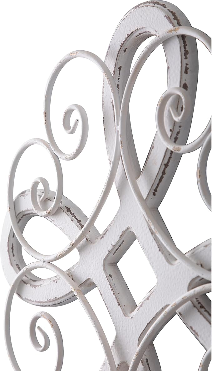 Sintosin Vintage Wrought Iron Wall Decor 22 Inch, Hanging Distressed White Farmhouse Wood and Metal Wall Art Decor, Rustic Medallion Home Wall Decor for Living Room Bedroom Entryway Hallway