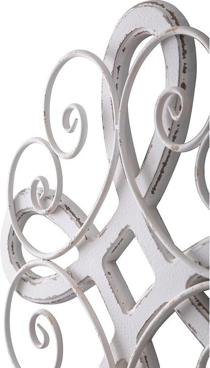 Sintosin Vintage Wrought Iron Wall Decor 22 Inch, Hanging Distressed White Farmhouse Wood and Metal Wall Art Decor, Rustic Medallion Home Wall Decor for Living Room Bedroom Entryway Hallway