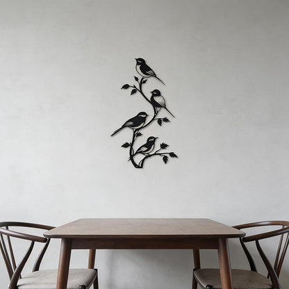 SonnTonn Black Metal Bird Wall Decor - 4 Birds on Branch Silhouette Wall Art, Rustic Style Wall Sculpture for Living Room, Bedroom, Patio, Garden, Farmhouse Home Decor (9.29”x15.75” / 23.6x40cm)