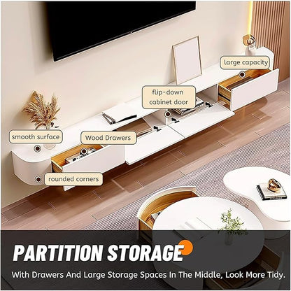 Modern White Wall-Mounted TV Cabinet, Media Console with Drawers & Cable Management, Stylish Entertainment Center, Space-Saving Storage Shelf (200x24x20cm)