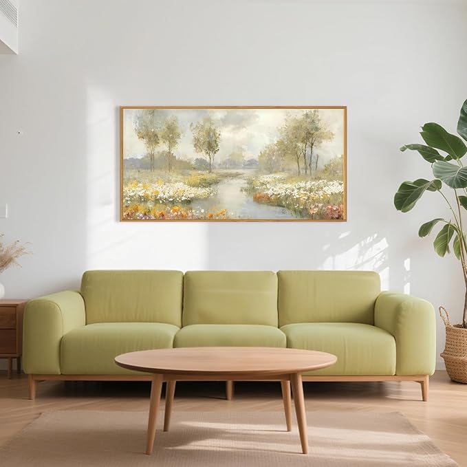 HPNIUB Watercolor Green Landscape Framed Wall Art Set,Nature Wildflowers Wall Decor,Vintage Colorful Floral Art Print, Wilderness Tree Scenery Artwork for Living Room, Bedroom,Office-20 x40