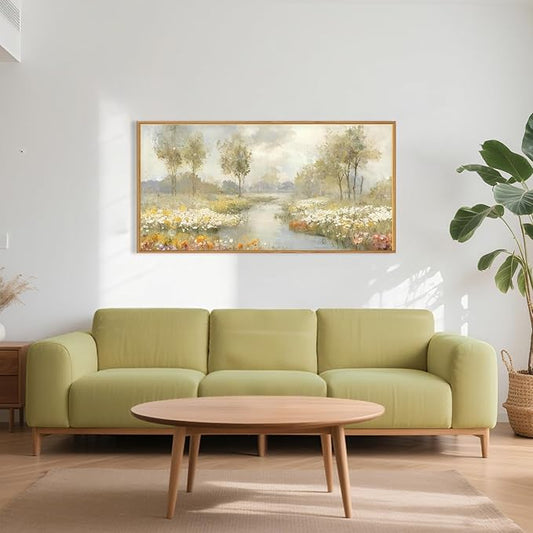 HPNIUB Watercolor Green Landscape Framed Wall Art Set,Nature Wildflowers Wall Decor,Vintage Colorful Floral Art Print, Wilderness Tree Scenery Artwork for Living Room, Bedroom,Office-20 x40