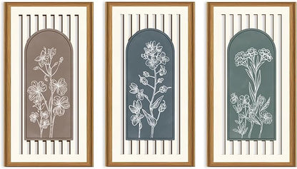 Celestdeco 3 Pcs Boho Flower Market Wall Decor Floral Botanical Modern Wood Wall Art Bohemian Floral Hanging Decor Abstract Minimalist Wooden Art for Living Room Bedroom Office 7.9 x15.8 Inch