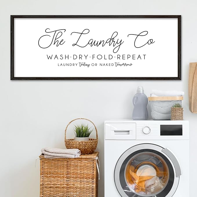 Laundry Room Wall Decor 32"×12" Laundry Today Or Naked Tomorrow Sign Wash Dry Fold Repeat Large Funny Farmhouse Vintage Quote Humorous Hanging Art (Black)