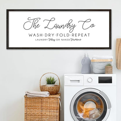 Laundry Room Wall Decor 32"×12" Laundry Today Or Naked Tomorrow Sign Wash Dry Fold Repeat Large Funny Farmhouse Vintage Quote Humorous Hanging Art (Black)