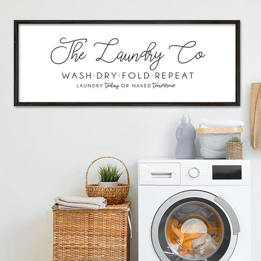 Laundry Room Wall Decor 32"×12" Laundry Today Or Naked Tomorrow Sign Wash Dry Fold Repeat Large Funny Farmhouse Vintage Quote Humorous Hanging Art (Black)