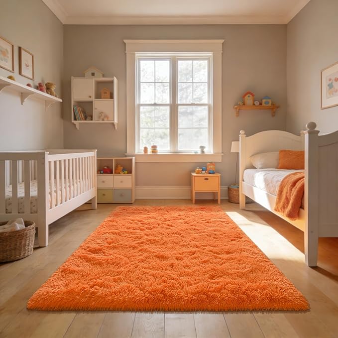 Andecor Shag Area Rug for Living Room, 5x8 Feet Orange Soft Fluffy Indoor Plush Throw Rugs for Bedroom Girls Kids Room Nursery Dorm Home Decor Carpet