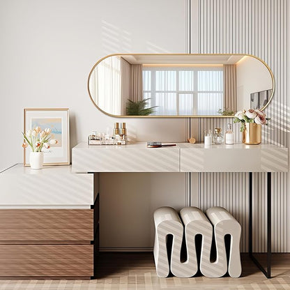Niccy 48"×16" Oval Full Length Mirror, Long Oval Mirror with Unique Metal Frame Large Explosion-Proof Hanging Mirror for Living Room, Decorative Vanity Mirror for Bathroom, Bedroom, Gold