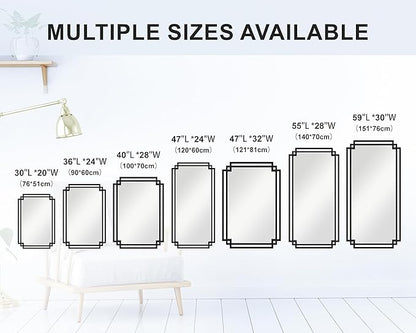 24" x 47" Large Black Mirror for Wall Decor, Elegant Living Room Mirror with Irregular and Rectangular Metal Frame, Modern Bathroom Mirror Above Sink
