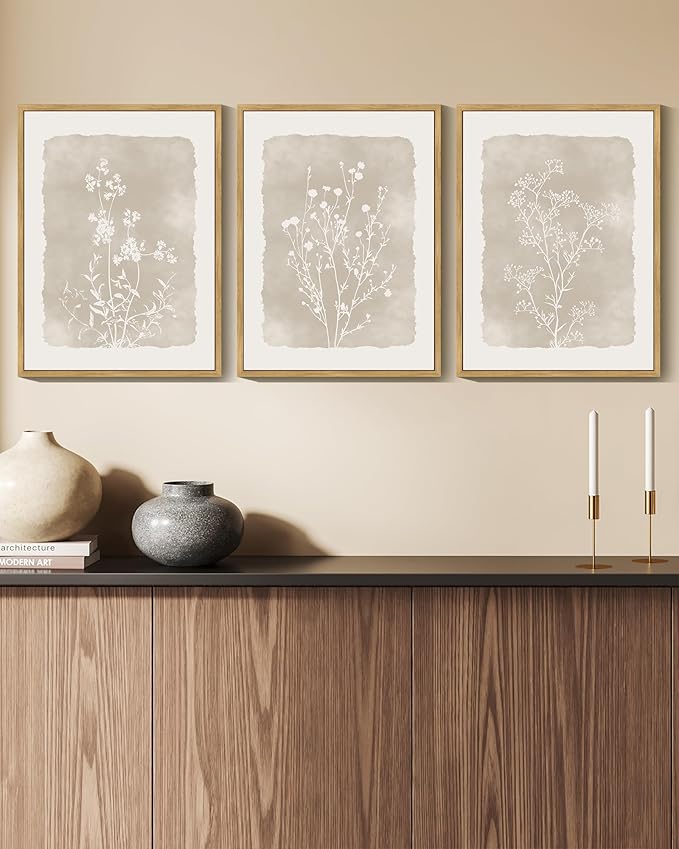 Drsoum Botanical Flower Wall Art Framed Vintage Floral Wall Prints Wildflower Neutral Rustic Bohemain Artwork Farmhouse Bedroom Ready to Hang 12x16in Natural Framed