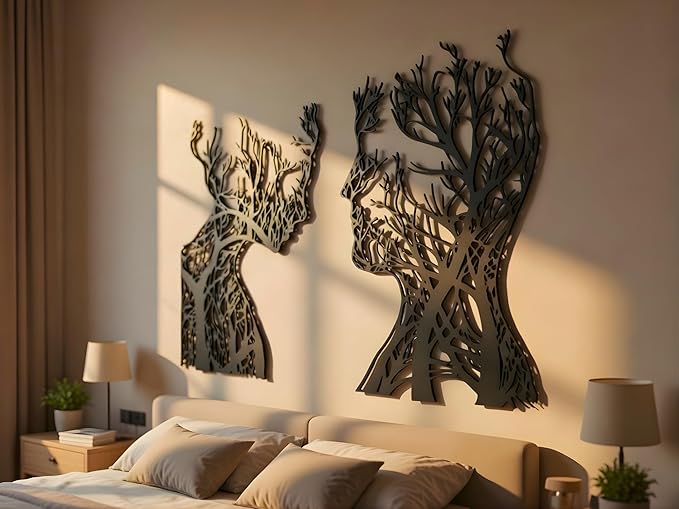 VAILLA Wood Wall Art Decor Wall Hanging Sculpture Modern Home Decoration 3 Panels Nature Wall Hangings Large Wooden Wall Arr 3D Textured Sculptures for Living Room Bedroom Office Dinnig Room (Faces 2)
