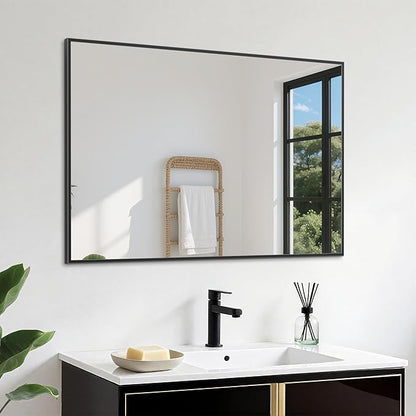 Antok 24x36 Black Metal Framed Bathroom Mirror, Wall Mirror with Rect Corners, Vanity Mirror for Over Sink, Anti-Rust Tempered Glass, Horizontal/Vertical Hanging for Bathroom, Living Room, Entryway