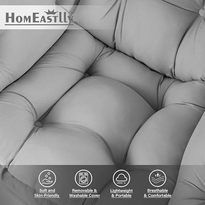 Lazy Chair with Ottoman, Large Light Grey Accent Chair with Ottoman, Comfy Reading Armchair, Leisure Sofa Chair for Living Room, Bedroom, Dorm Room, Office
