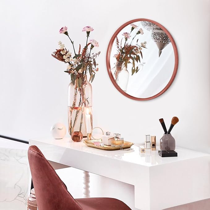 AOAOPQ Round Framed Mirror for Wall Mounted Makeup Red Brushed Rounded Corner Small Mirror Metal Frame Mirrors for Vanity Home Bedroom Living Room Entrance Porch