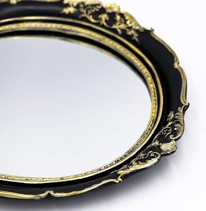 Funerom 12.8 x 14.3 inch Vintage Decorative Wall Mirror, Hanging Mirrors for Bedroom Living-Room Dresser Decor, Oval Black