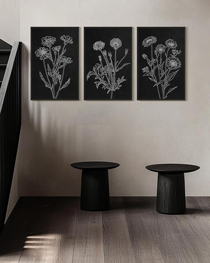 Drsoum Vintage Boho Botanical Flower Wall Art Framed Retro Floral Wall Prints Wildflower Neutral Rustic Bohemain Artwork Kitchen Bedroom Ready to Hang 16x24in Black Framed