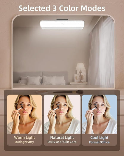 EZVALO Wireless Makeup Light 1 Pack, Vanity Lights for Mirror,Bathroom Mirror Light, Rechargeable, 3 Color Modes, Stepless Dimming, Touch Control, Adjustable Angle, Black, Women's Gifts