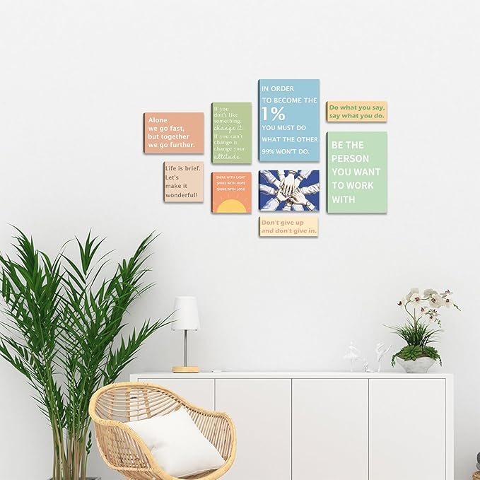 Halioyo Office Wall Art Set of 9, Motivational Canvas Prints for Workplace, Inspirational Teamwork Wall Decor with Positive Affirmations, Ready to Hang Print Poster
