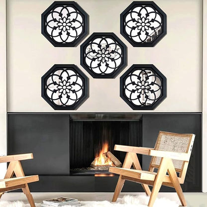 ZOLAPI 2-Piece Octagon Wall-Mounted Mirrors,Vintage Farmhouse Mirror for Wall Decor,Black Decorative Accent Mirror for Foyer, Bathroom, Bedroom. (12”x12”)