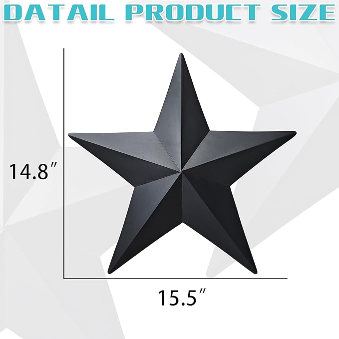 VIVICOMFY 15.5' Black Barn Star Wall Decor, Metal Stars for Outside Rustic Vintage Western Country Farmhouse Home Decoration, Texas Stars for House Wall Art (Set of 2)