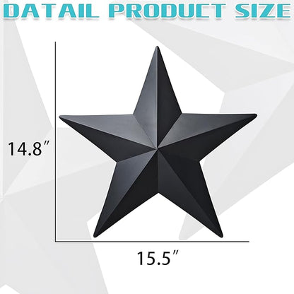 VIVICOMFY 15.5' Black Barn Star Wall Decor, Metal Stars for Outside Rustic Vintage Western Country Farmhouse Home Decoration, Texas Stars for House Wall Art (Set of 2)