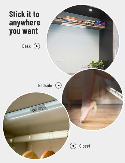 Joyzy 2 Pack Motion Sensor Closet Lighting with Eye Protection Design Automatic Closet Lights Battery Operated Pantry Light Wireless Lightings, LED Rechargeable Counter Lighting for Wardrobe
