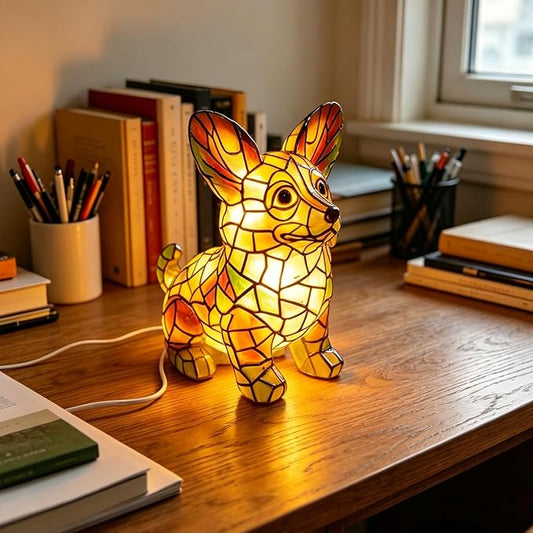 Dog Series Art Night Light, Corgi Lamp and Pug Lamp, Stained Resin French Bulldog Tabletop, 3D Dog LED Table Lamp, Stained Resin Night Light, Pet Themed Tabletop Decor (Corgi)