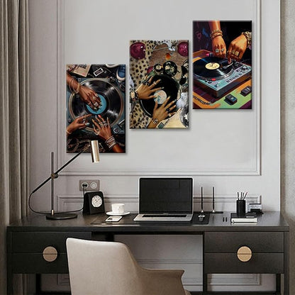 3Pcs Framed Hip-Hop Dj Wall Art Disc Players Canvas Printed Records Bedroom Prints Living Room Galleries Music Studio Posters Vintage Urban Art Aesthetic Decoration