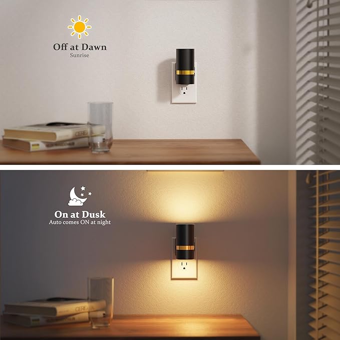 JandCase Night Lights Plug into Wall,2 Pack 10-Color Change RGB Night Light with Dusk to Dawn, 10/25/50/75/100LM Dimmable Plug in LED Nightlight for Bedroom, Hallway, Stairs