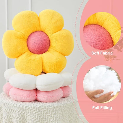 2 Pcs Flower Throw Pillow,15.7'' Daisy Flower Shaped Pillows Set with Faux Rabbit Fur,Soft Flower Plush Throw Pillow Cushions for Bed Sofa Couch Home Decor(White+Purple)