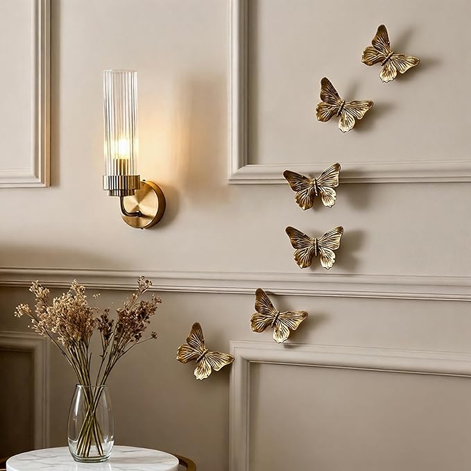 GUSFREUD 3D Butterfly Wall Decor Set – Resin Wall Decorations for Living Room, Bedroom, Garden, Yard, Outdoor and Gallery Walls - Antique Copper - Set of 6
