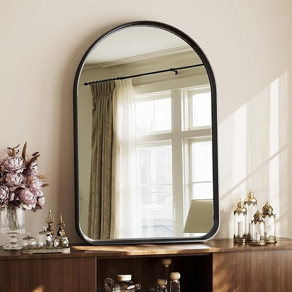 36"x24" Arched Bathroom Mirror - Modern Black Mirror for Wall with Rounded Corners, Bathroom Mirror for Vanity, Aluminum Alloy Framed Mirror - for Living Room, Bedroom, Cloakroom