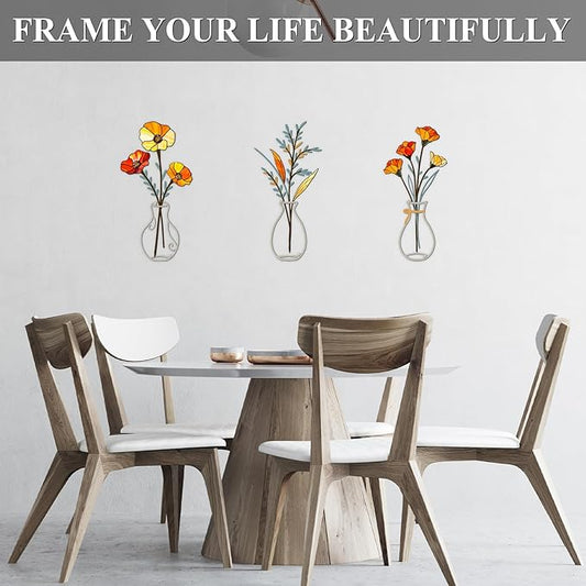 Fanjashn 3 Pcs Metal Flowers Wall Decor, Minimalist Floral Wall Art Decor for Bathroom, Living Room, Bedroom, Kitchen and Dining Room