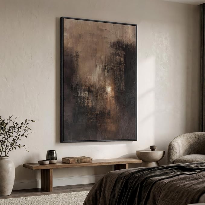Extra Large Framed Brown Black Abstract Wall Art for Living Room, Oversized Modern Canvas Prints Vertical Artwork for Walls, Contemporary Earth Pictures for Bedroom Dining Hallway Wall Decor 40x60 In