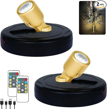 HAMVIDNE LED Spotlight, Rechargeable Battery Spot Lights with Remote, Uplighting Indoor, Stick Plant Spotlights for Wall Art Display Artwork Picture Painting-2Pack