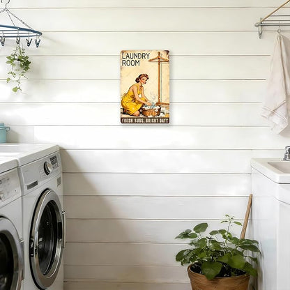 50s laundry Day Poster Metal Tin Sign Fresh Suds Bright Days Vintage Sign Utility Room Decor Retro Laundry Room Wall Art 12x8 Inch