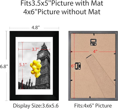 4x6 Picture Frame Set of 9, Display Pictures 3.5x5 with Mat or 4x6 without Mat, Multi Collage Gallery Square Photo Frames for Wall or Tabletop, Black