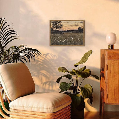 Vintage Farmhouse Wall Art, Rustic Floral Wall Decor Paintings, Twilight Firefly Artwork Painting Field Nature Landscape Canvas Prints for Bedroom Living Room 16x24 inch Wood Framed