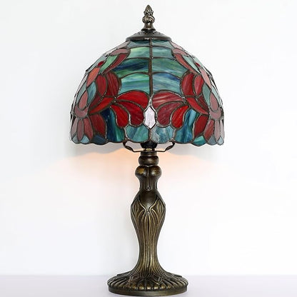 Tiffany Style Lamp Stained Glass Table Lamp 8 x 14.5 Mini Accent Light Lotus Design Small Decorative Bedside Memory Lamp