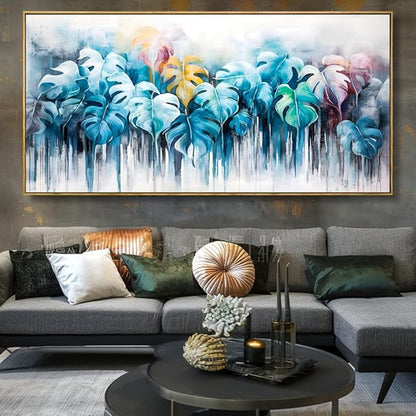 Wall Art Colorful Leaf Abstract Modern Artwork Canvas Painting for Bedroom Living Room Office Large Decor 24"x48" with Framed