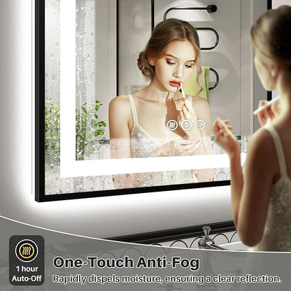 44x36 Inch LED Bathroom Mirror with Black Frame, Backlit & Front Lit, Anti-Fog Lighted Bathroom Vanity Mirror for Wall, Memory Function, Dimmable, HD Tempered Glass, Shatter-Proof