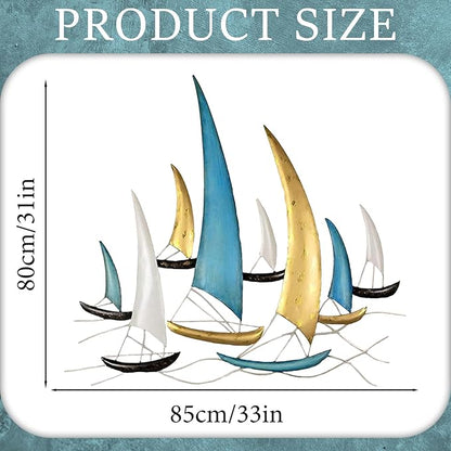 edaknez Large Metal Ship Wall Art, Metal Sailboat Wall Decor, Coastal Nautical Wall Art Decor, 3D Boat Wall Hanging, for Living Room Bedroom Indoor Outdoor (Modern Color)