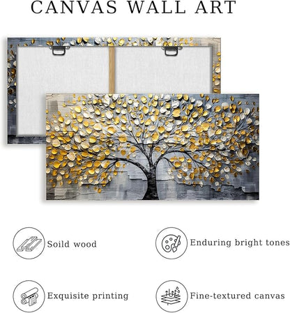 crmotu Tree of Life Large Wall Art for Living Room, Golden Tree Neutral Abstract Canvas Painting Art Prints, Nature Plant Modern Pictures Wall Decor for Bedroom Bathroom Dining Room Office 24"X48"