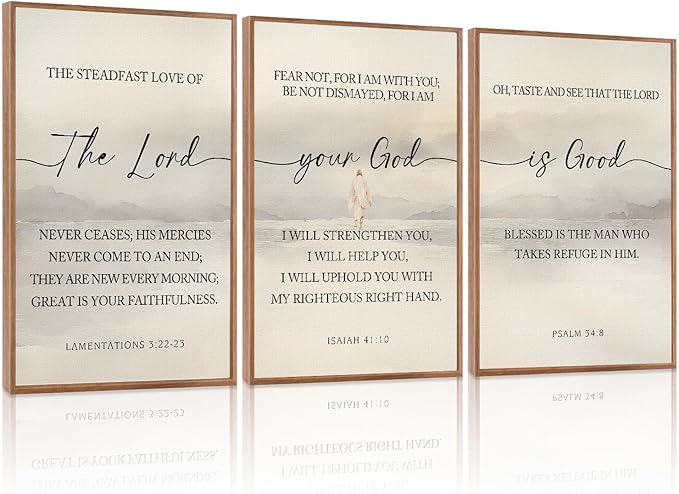HLNIUC Christian Scripture Framed Wall Art Set of 3,The Lord Your God Is Good Wall Decor(16x24),Inspiring Easter Bible Verse Canvas Artwork,Modern Religious Quotes Prints for Church,Bedroom,LivingRoom