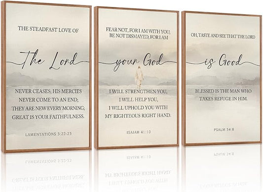 HLNIUC Christian Scripture Framed Wall Art Set of 3,The Lord Your God Is Good Wall Decor(16x24),Inspiring Easter Bible Verse Canvas Artwork,Modern Religious Quotes Prints for Church,Bedroom,LivingRoom
