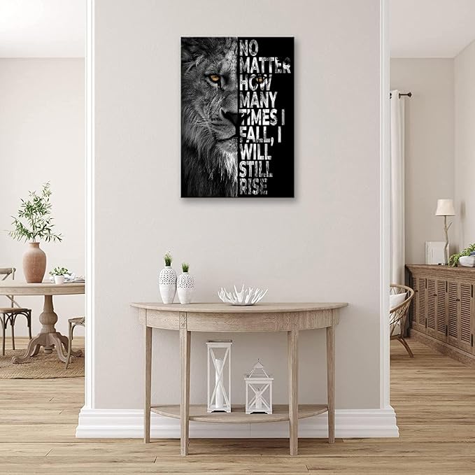 SKASNFAI Lion Canvas Wall Art Black and White Animal Inspirational Motivational Quotes Prints Posters Office Decor Framed Ready to Hang (24x36 inch)