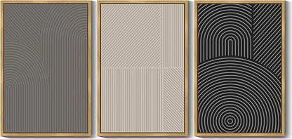 Drsoum Mid-Century Modern Framed Wall Art Large 24x36in Minimalist Abstract Boho Neutral Line Wall Decor Geometric Artwork Kitchen Dining Room Black Framed